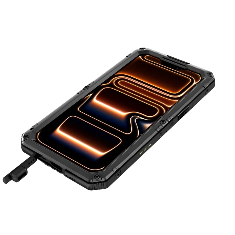 IP68 vandtæt telefonbeskytning til iPhone 17 Pro Max Metal + Silikon dæksel med skærmværn - Sort