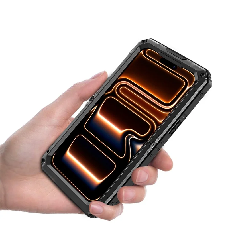 IP68 vandtæt telefonbeskytning til iPhone 17 Pro Max Metal + Silikon dæksel med skærmværn - Sort