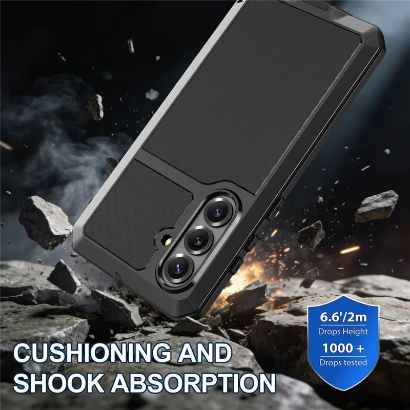 For Samsung Galaxy S26 / S26 Pro Case Silicone + Metal Phone Cover with Tempered Glass Screen Protector - Black