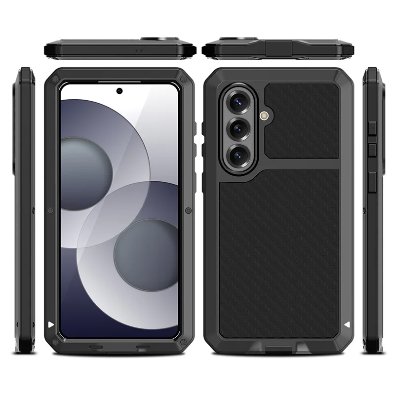 For Samsung Galaxy S26+ Case Silicone + Metal Phone Cover with Tempered Glass Screen Protector - Black