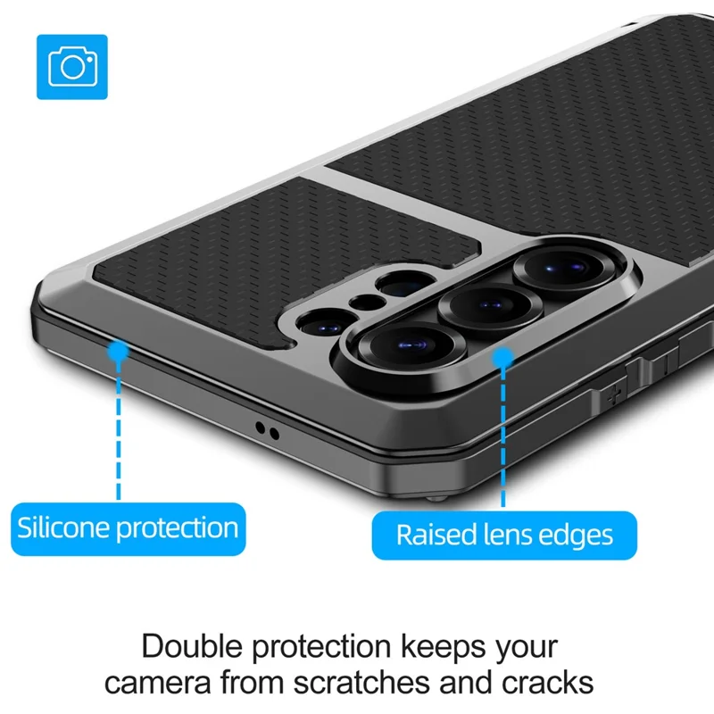 For Samsung Galaxy S26 Ultra Case Silicone + Metal Phone Cover with Tempered Glass Screen Protector - Black