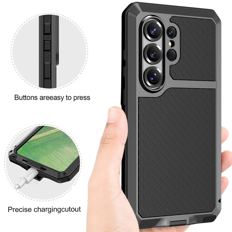 For Samsung Galaxy S26 Ultra Case Silicone + Metal Phone Cover with Tempered Glass Screen Protector - Black