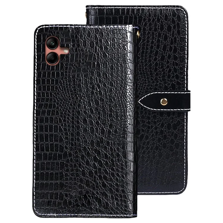 IDEWEI Magnetic Protective Flip Cover Para Samsung Galaxy A04 4G (164.4 x 76.3 x 9.1 Mm), Crocodile Texture PU Case de Teléfono de Cuero Con Función de Soporte - Negro