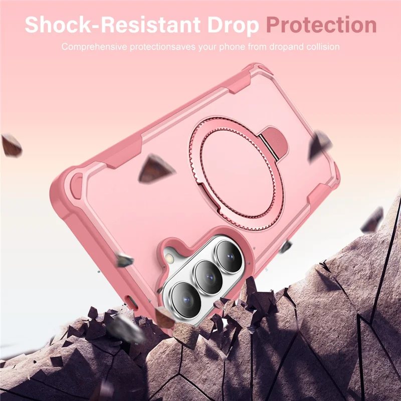 Voor Samsung Galaxy S26+ Magnetisch Hoesje met Steunring TPU + PC Stootvaste Telefoonhoes - Roze