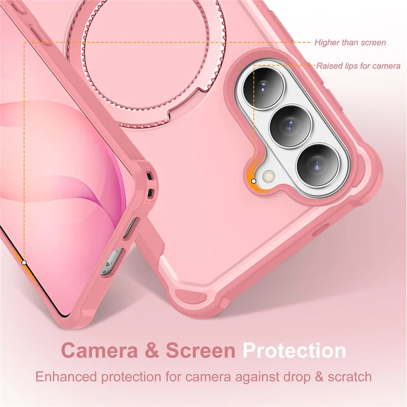 Voor Samsung Galaxy S26+ Magnetisch Hoesje met Steunring TPU + PC Stootvaste Telefoonhoes - Roze