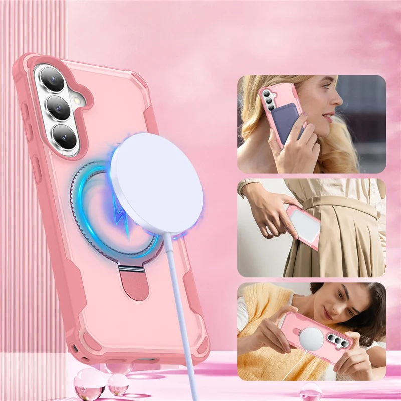Voor Samsung Galaxy S26+ Magnetisch Hoesje met Steunring TPU + PC Stootvaste Telefoonhoes - Roze