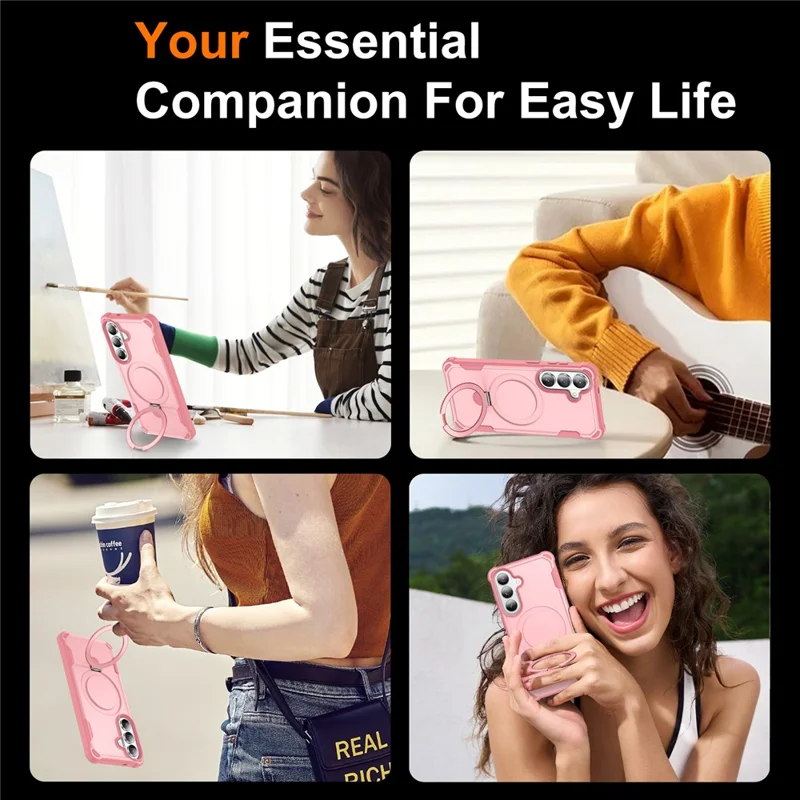 Voor Samsung Galaxy S26+ Magnetisch Hoesje met Steunring TPU + PC Stootvaste Telefoonhoes - Roze