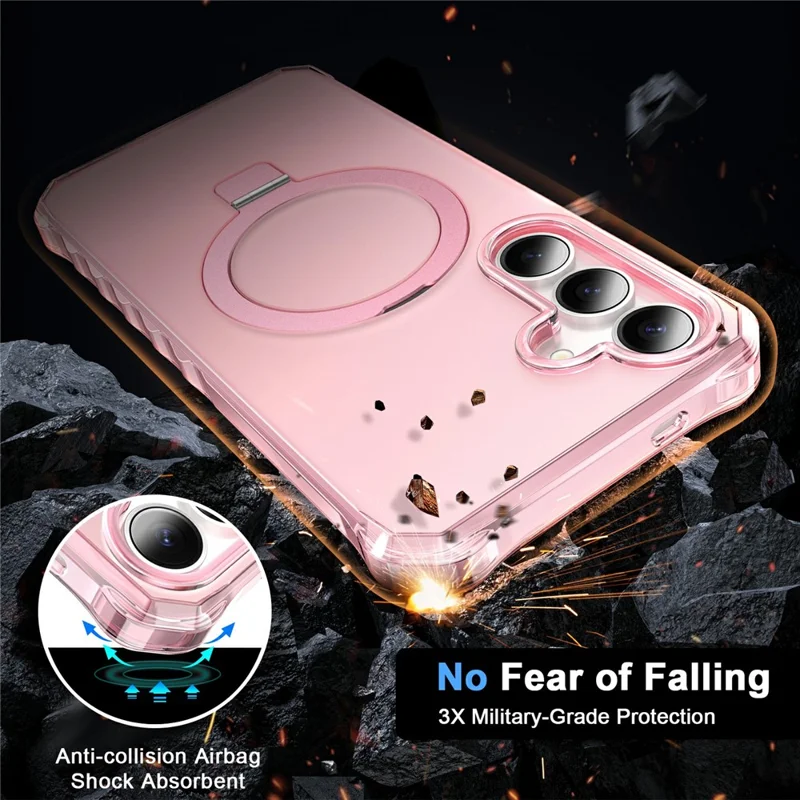For Samsung Galaxy S26 Magnetic Case Matte Kickstand Hybrid Phone Cover Small Wavy Edge - Pink