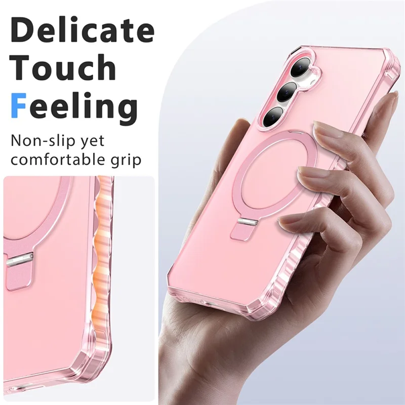 For Samsung Galaxy S26 Magnetic Case Matte Kickstand Hybrid Phone Cover Small Wavy Edge - Pink