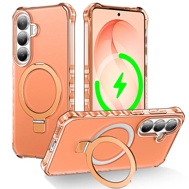 For Samsung Galaxy S26 Magnetic Case Matte Kickstand Hybrid Phone Cover Small Wavy Edge - Orange