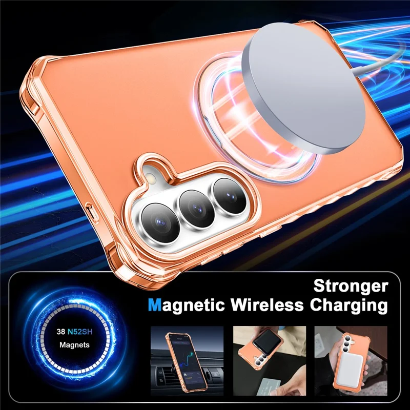 For Samsung Galaxy S26 Magnetic Case Matte Kickstand Hybrid Phone Cover Small Wavy Edge - Orange