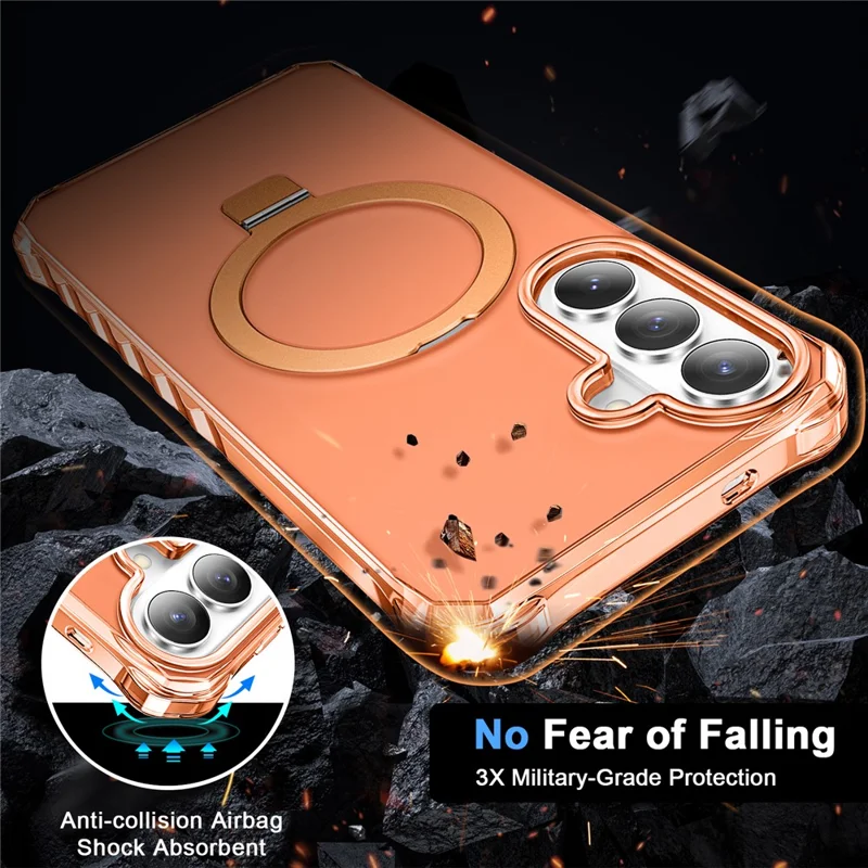 For Samsung Galaxy S26 Magnetic Case Matte Kickstand Hybrid Phone Cover Small Wavy Edge - Orange