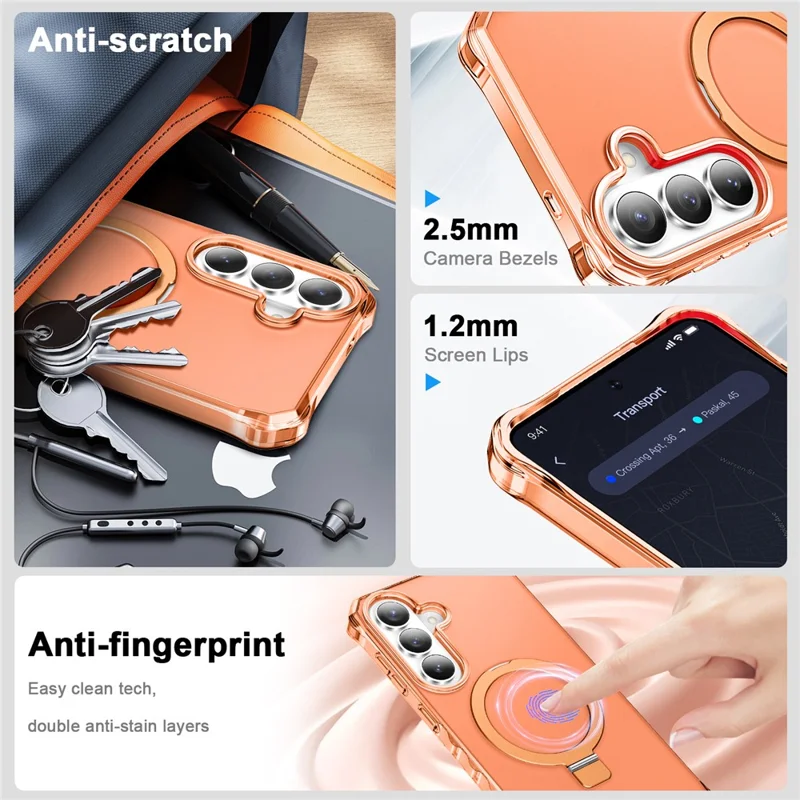 For Samsung Galaxy S26 Magnetic Case Matte Kickstand Hybrid Phone Cover Small Wavy Edge - Orange