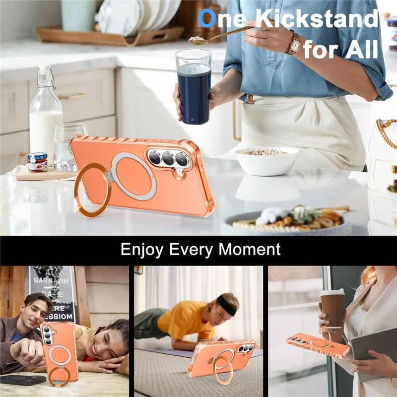 For Samsung Galaxy S26 Magnetic Case Matte Kickstand Hybrid Phone Cover Small Wavy Edge - Orange