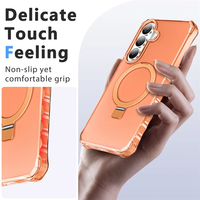 For Samsung Galaxy S26 Magnetic Case Matte Kickstand Hybrid Phone Cover Small Wavy Edge - Orange