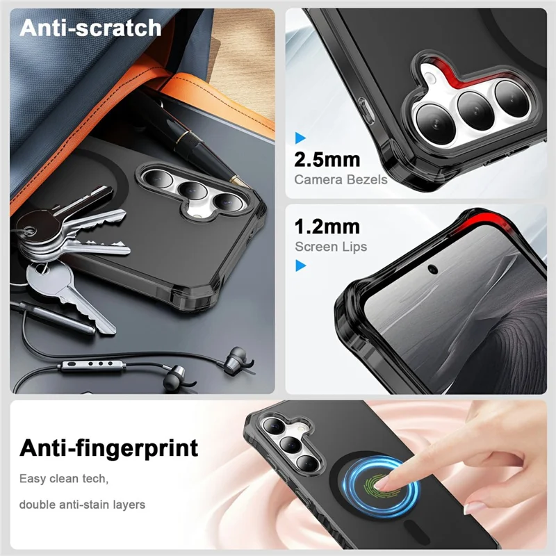 For Samsung Galaxy S26 Magnetic Case Small Wavy Edge PC + TPU Phone Cover - Black