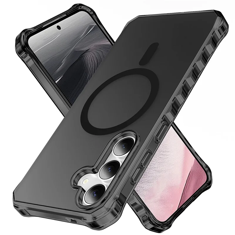 For Samsung Galaxy S26+ Magnetic Case Small Wavy Edge PC + TPU Phone Cover - Black