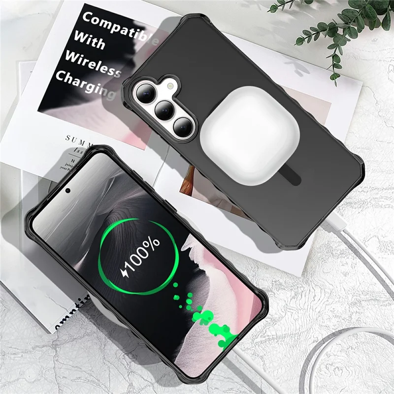 For Samsung Galaxy S26+ Magnetic Case Small Wavy Edge PC + TPU Phone Cover - Black