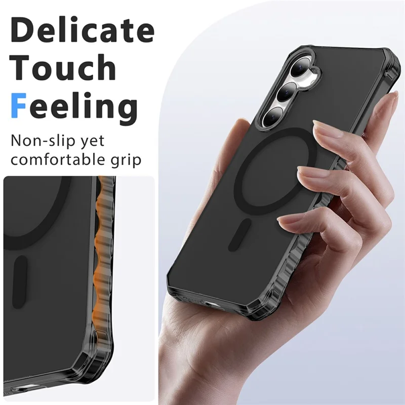 For Samsung Galaxy S26+ Magnetic Case Small Wavy Edge PC + TPU Phone Cover - Black