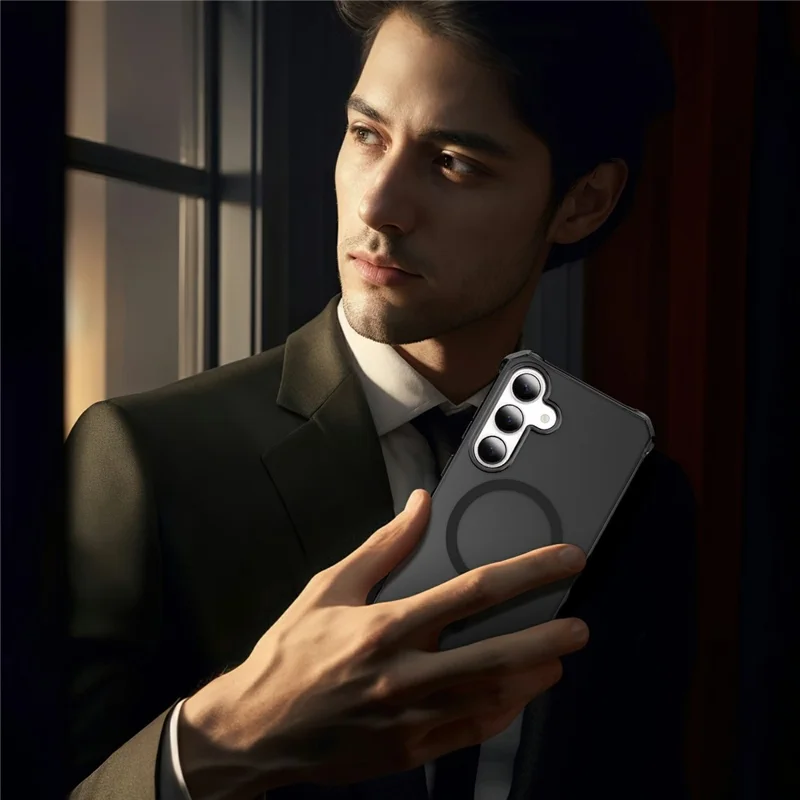 For Samsung Galaxy S26+ Magnetic Case Small Wavy Edge PC + TPU Phone Cover - Black