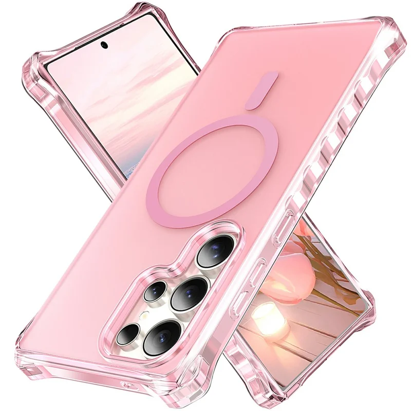 For Samsung Galaxy S26 Ultra Magnetic Case Small Wavy Edge PC + TPU Phone Cover - Pink