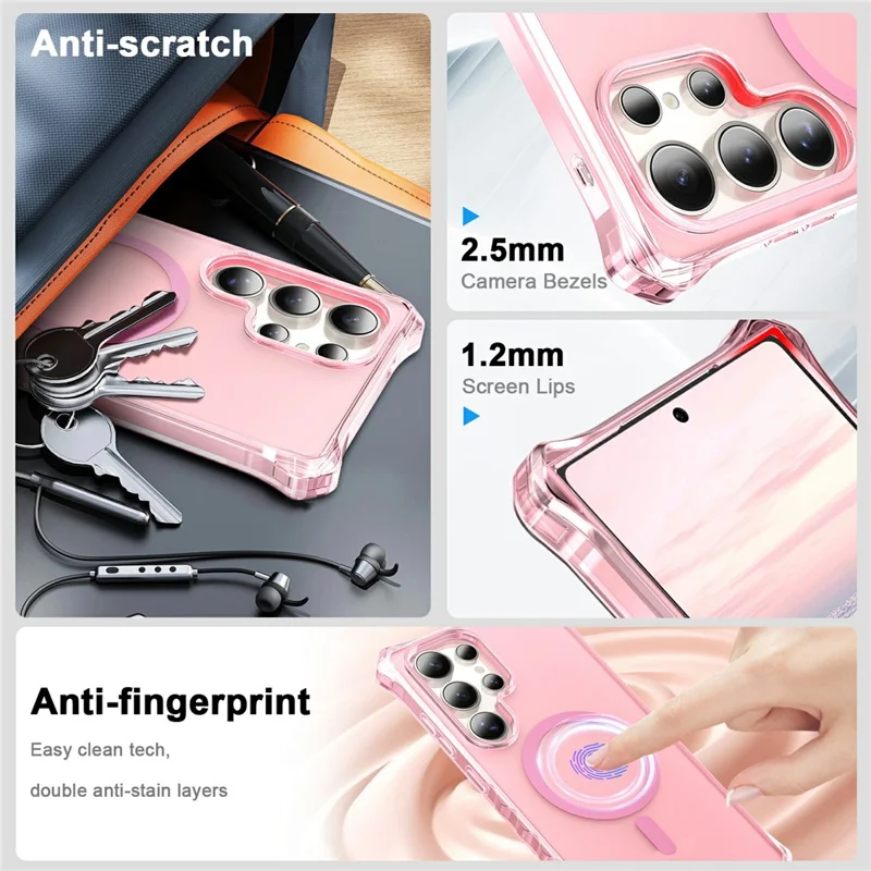 For Samsung Galaxy S26 Ultra Magnetic Case Small Wavy Edge PC + TPU Phone Cover - Pink