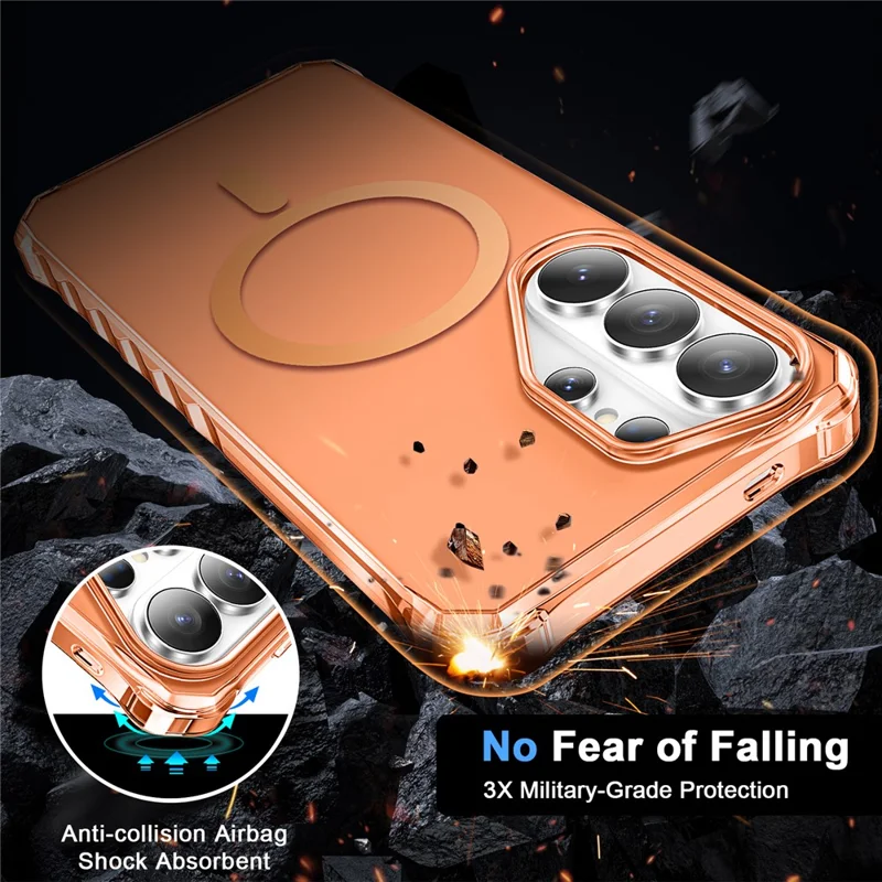 For Samsung Galaxy S26 Ultra Magnetic Case Small Wavy Edge PC + TPU Phone Cover  - Orange