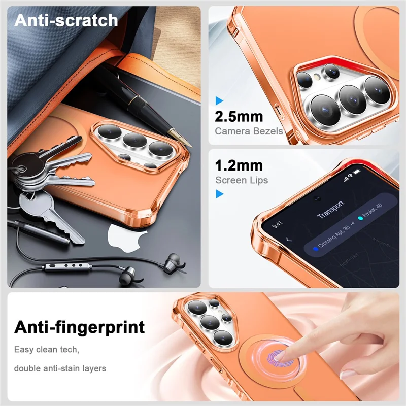For Samsung Galaxy S26 Ultra Magnetic Case Small Wavy Edge PC + TPU Phone Cover  - Orange