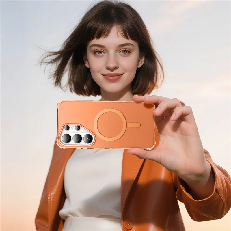 For Samsung Galaxy S26 Ultra Magnetic Case Small Wavy Edge PC + TPU Phone Cover  - Orange