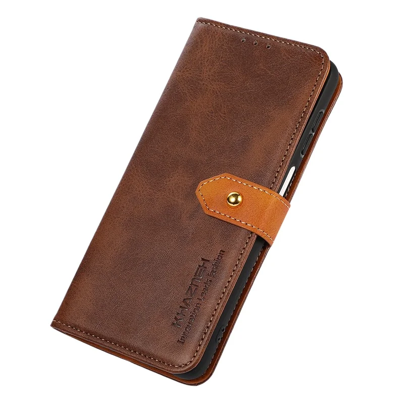 KHAZNEH For Xiaomi Redmi Note 15 Pro 4G (Global) Wallet Case Gold Magnetic Clasp Cowhide Texture Leather Flip Stand Phone Cover - Brown