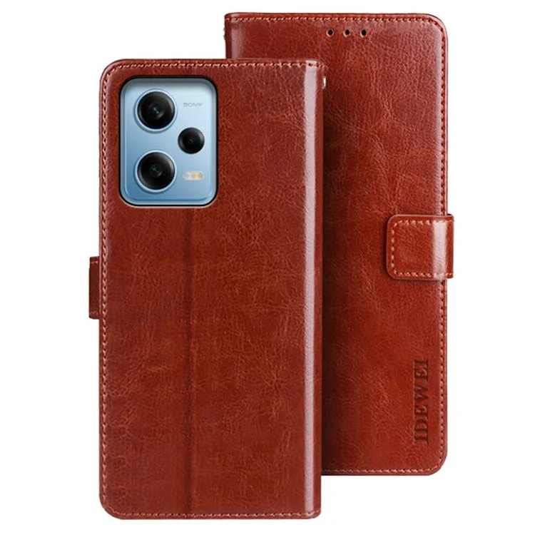 IDEWEI For Xiaomi Redmi Note 12 Pro 5G  / Note 12 Pro Speed 5G / Poco X5 Pro 5G Phone Case Crazy Horse Texture PU Leather Flip Stand Wallet Scratch-resistant Phone Cover - Brown