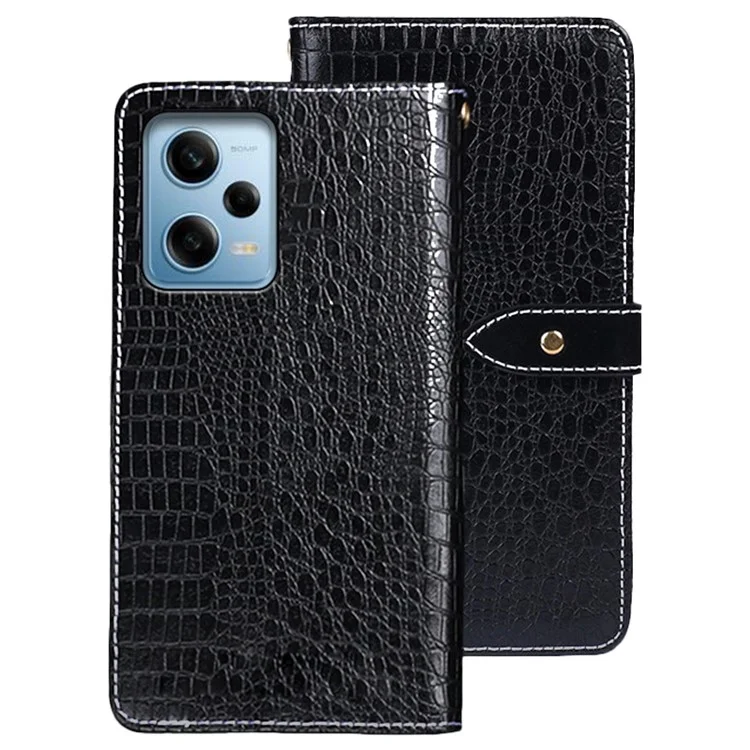 IDEWEI For Xiaomi Redmi Note 12 Pro 5G  / Note 12 Pro Speed 5G / Poco X5 Pro 5G Anti-fall Crocodile Texture PU Leather Phone Case Stand Wallet Magnetic Clasp Cover - Black