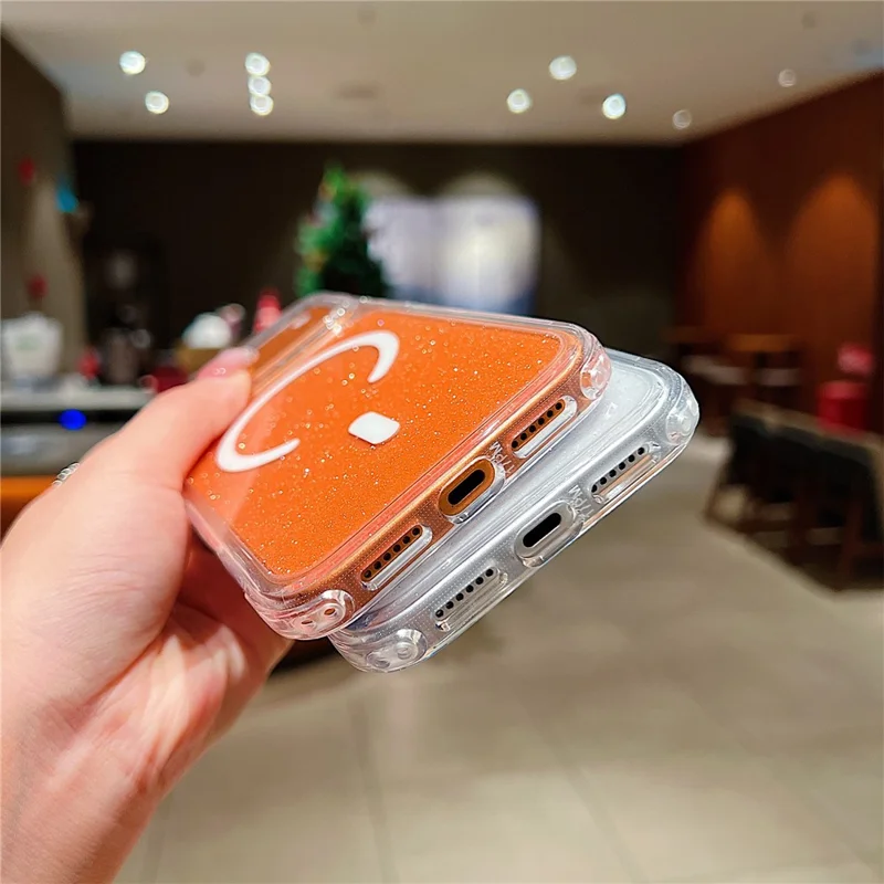 Coque pour iPhone 17 Pro compatible MagSafe, coque transparente avec paillettes, antichoc, en TPU et acrylique - Rose