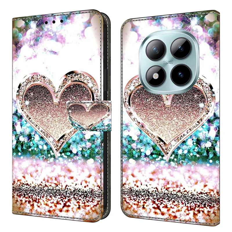 Wallet Case For Xiaomi Poco M8 5G / Redmi Note 15 5G (Global) / 15 4G (Global) 3D Pattern PU Leather Phone Cover with Stand - Pink Diamond Heart