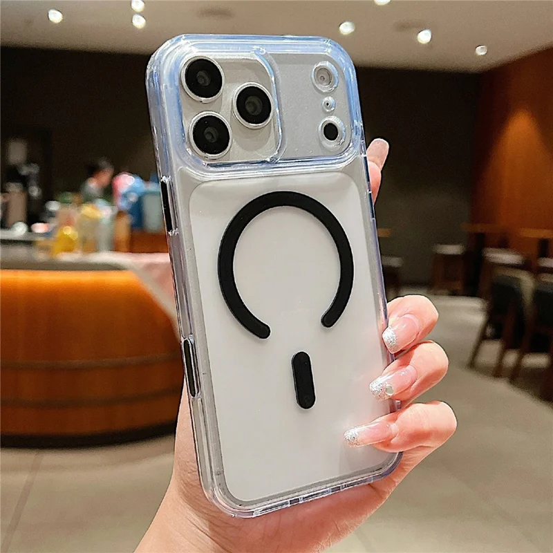 For iPhone 17 Pro Max Magnetic Case PC + TPU Matte Anti-Drop Phone Cover Compatible with MagSafe - Black