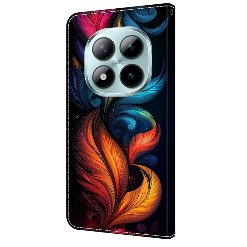 Leather Case For Xiaomi Poco M8 5G / Redmi Note 15 5G (Global) / 15 4G (Global) Pattern Printing Stand Flip Phone Cover - Colorful Feathers