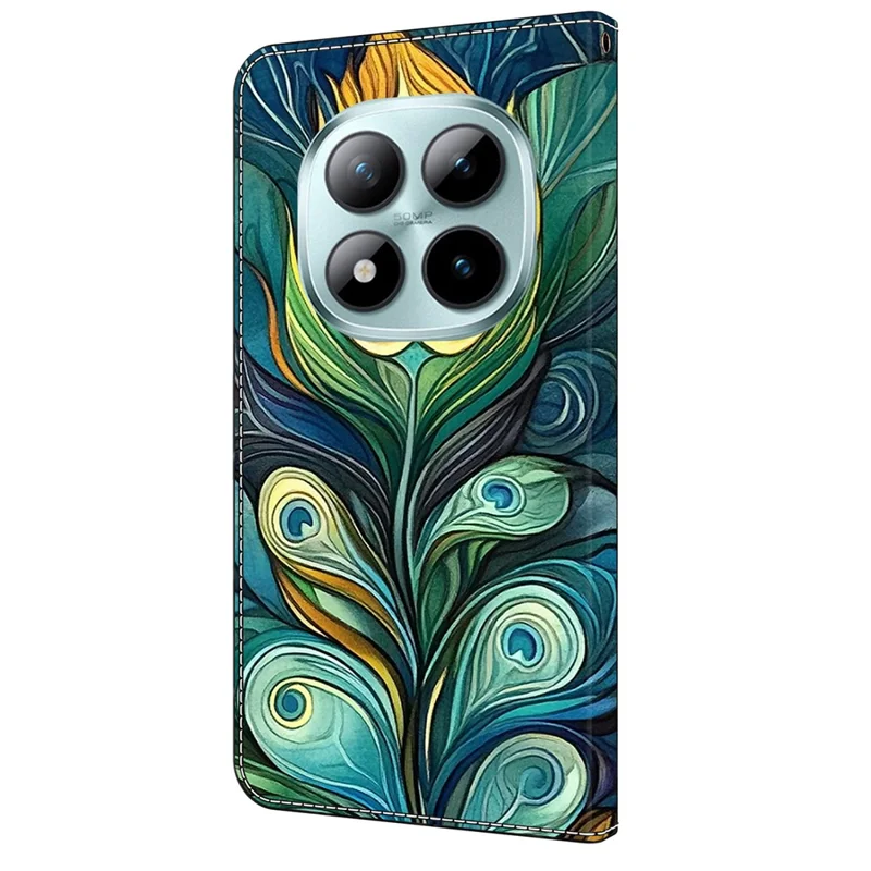 Leather Case For Xiaomi Poco M8 5G / Redmi Note 15 5G (Global) / 15 4G (Global) Pattern Printing Stand Flip Phone Cover - Green Feathers
