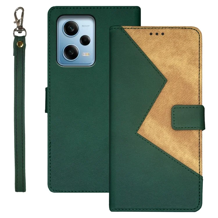 IDEWEI For Xiaomi Redmi Note 12 Pro 5G / Note 12 Pro Speed 5G / Poco X5 Pro 5G Color Splicing PU Leather Card Slots Cover Stand Magnetic Closure Flip Phone Case with Strap - Green