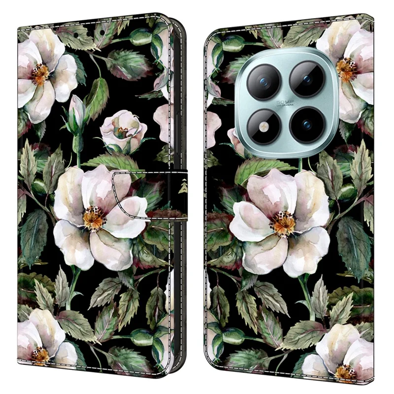 Wallet Case For Xiaomi Poco M8 5G / Redmi Note 15 5G (Global) / 15 4G (Global) Foldable Stand Pattern Printing PU Leather Flip Phone Cover - Large Flower
