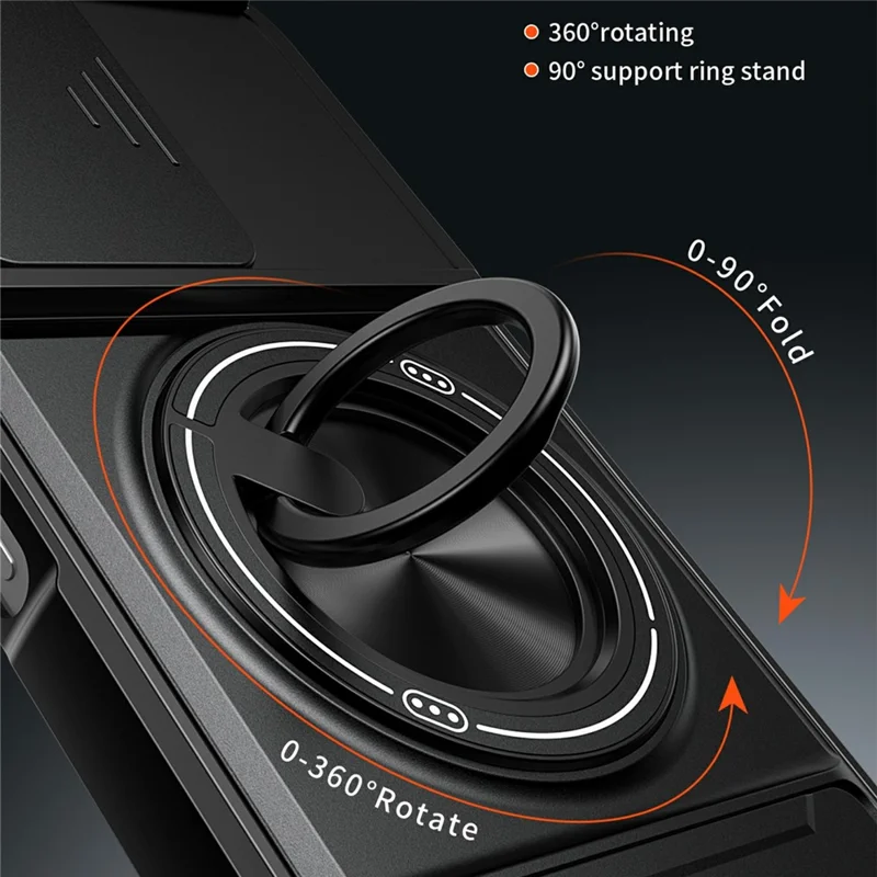 Magnetic Case For Honor X6c 4G  /  X5b  /  X5b Plus Ring Holder Foldable Kickstand TPU PC Phone Cover with Camera Lens Slider - Black