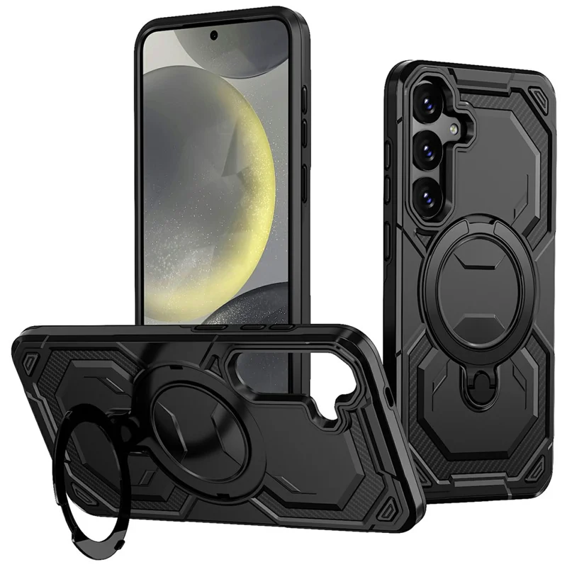 For Samsung Galaxy A17 4G  /  A17 5G Magnetic Case Ring Kickstand PC + TPU Hybrid Phone Cover - Black