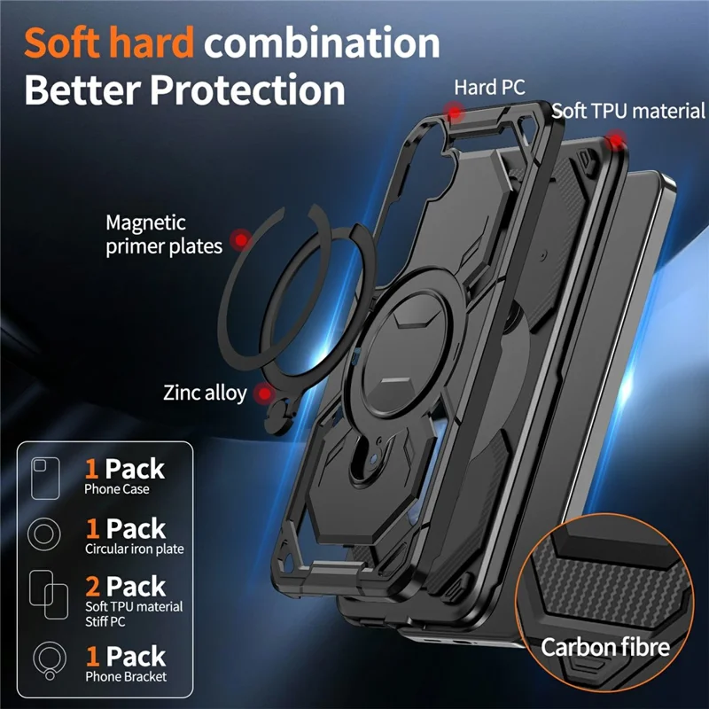 For Samsung Galaxy A17 4G  /  A17 5G Magnetic Case Ring Kickstand PC + TPU Hybrid Phone Cover - Black