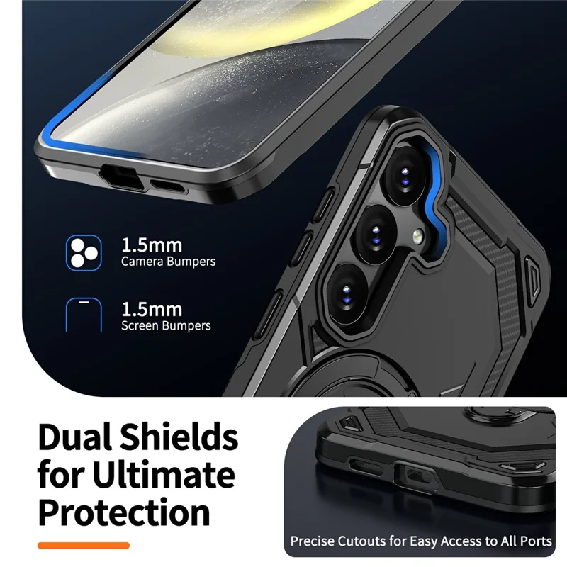 For Samsung Galaxy A17 4G  /  A17 5G Magnetic Case Ring Kickstand PC + TPU Hybrid Phone Cover - Black