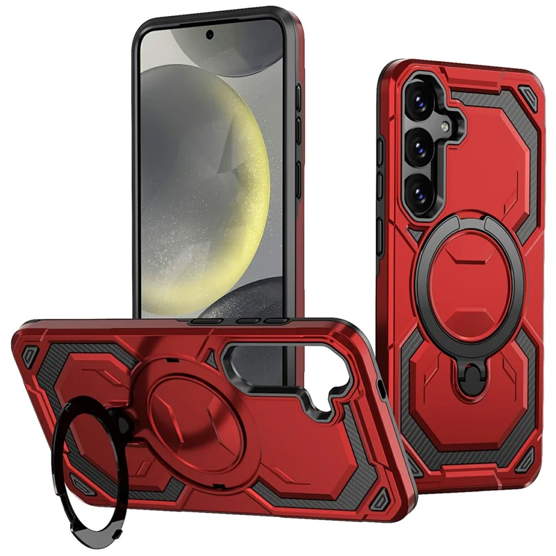 Étui magnétique avec anneau support pour Samsung Galaxy A37 5G, coque hybride PC + TPU avec support pivotant - Rouge