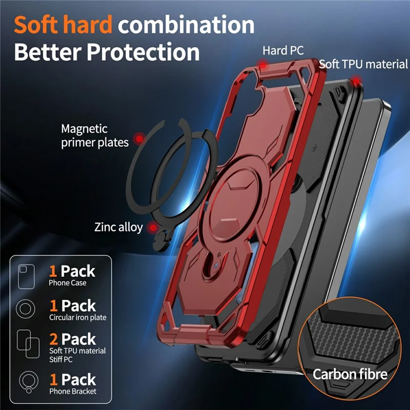 Étui magnétique avec anneau support pour Samsung Galaxy A37 5G, coque hybride PC + TPU avec support pivotant - Rouge