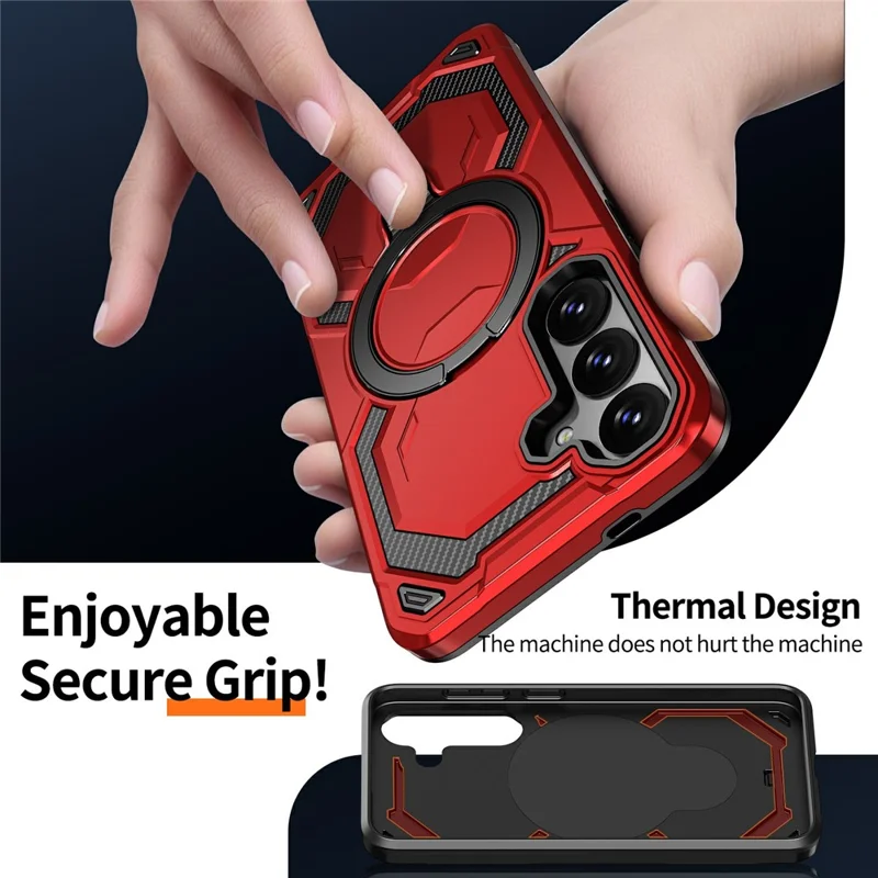Étui magnétique avec anneau support pour Samsung Galaxy A37 5G, coque hybride PC + TPU avec support pivotant - Rouge