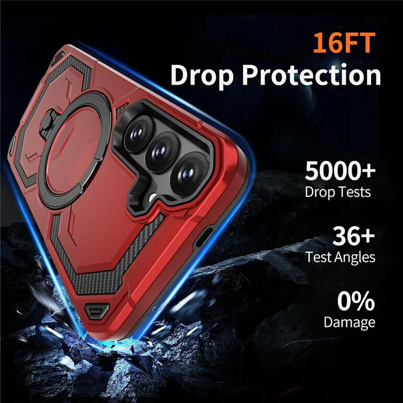 Étui magnétique avec anneau support pour Samsung Galaxy A37 5G, coque hybride PC + TPU avec support pivotant - Rouge