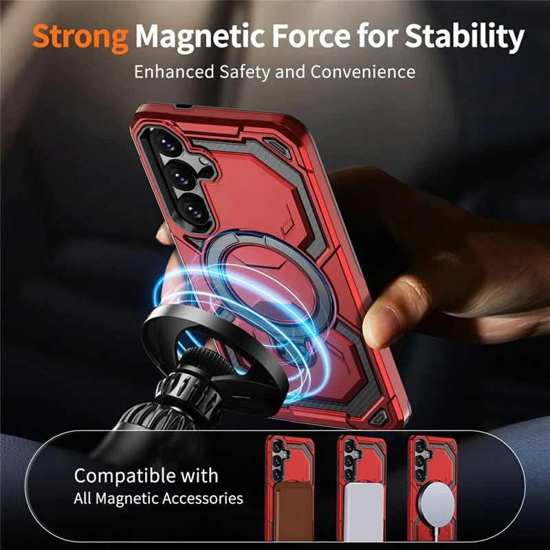 Étui magnétique avec anneau support pour Samsung Galaxy A37 5G, coque hybride PC + TPU avec support pivotant - Rouge