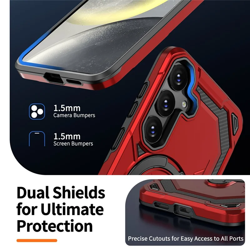 Étui magnétique avec anneau support pour Samsung Galaxy A37 5G, coque hybride PC + TPU avec support pivotant - Rouge