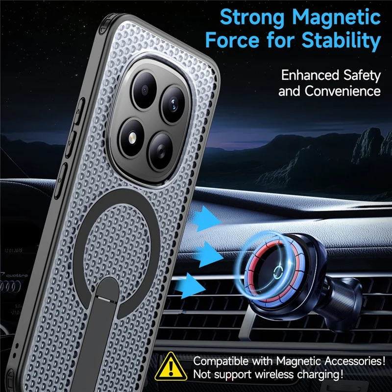 Capa Traseira para Xiaomi Redmi Note 15 Pro+ 5G (Global) com Textura em Grelha, TPU e Policarbonato, com Suporte e Imã, Preto